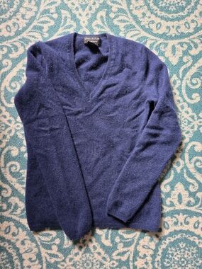 Lord & Taylor Navy V-Neck Cashmere Blend Sweater